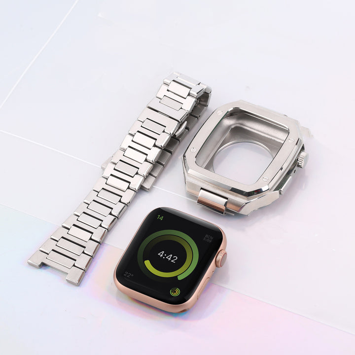 Bracelete em Aço Inoxidável com Caixa Protetora para Apple Watch