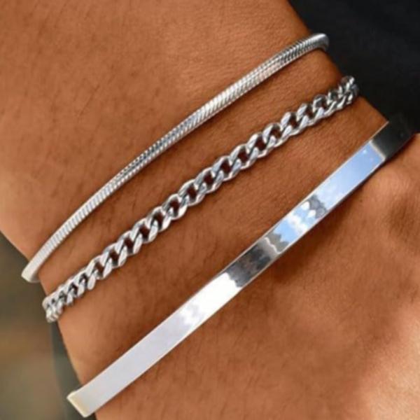 Conjunto de 3 Pulseiras em Aço Inoxidável