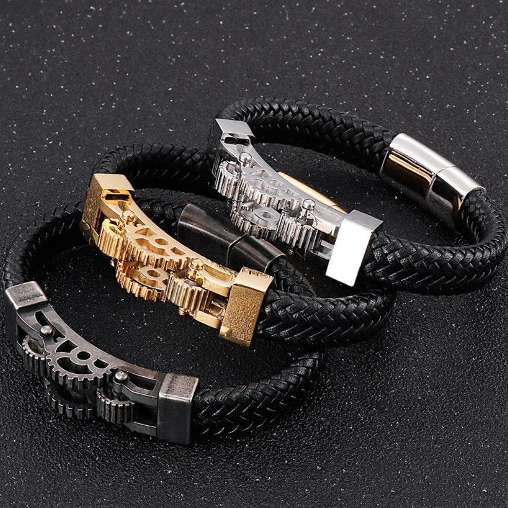 Pulseira de Couro e Aço Inoxidável 316L