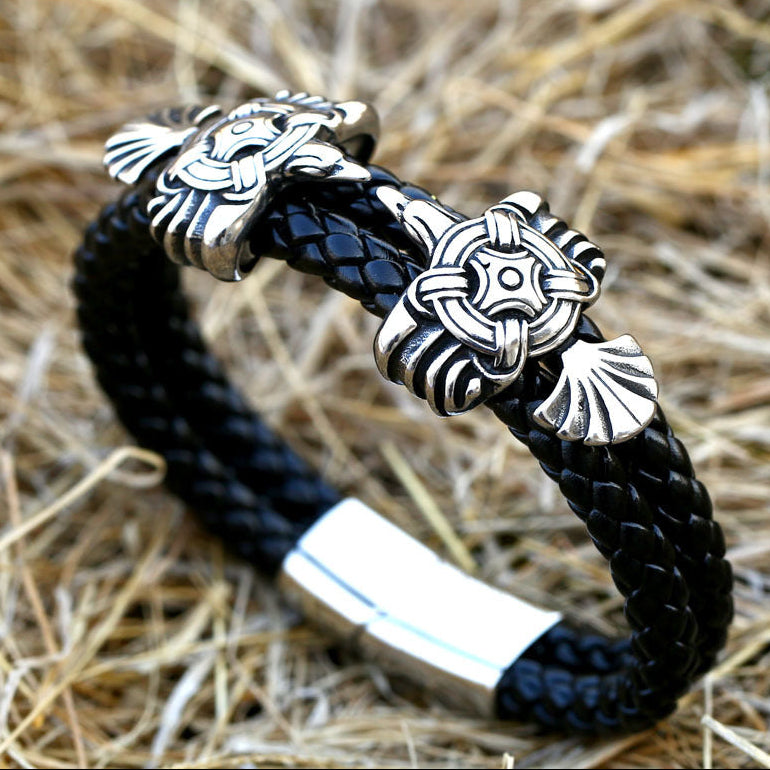 Pulseira de Couro e Aço Titânio