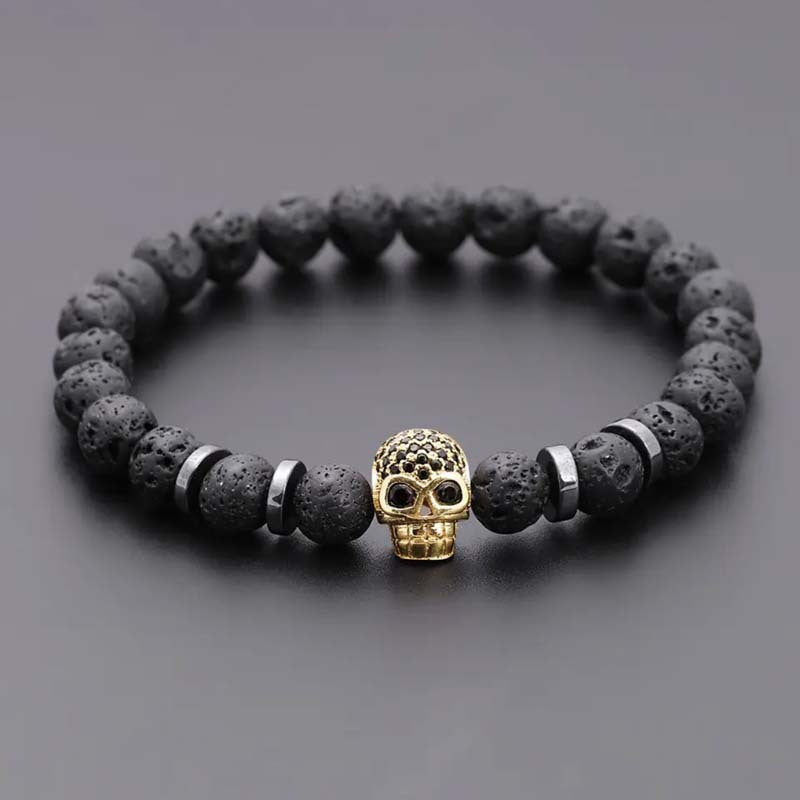 Pulseira Skull em Pedra Natural