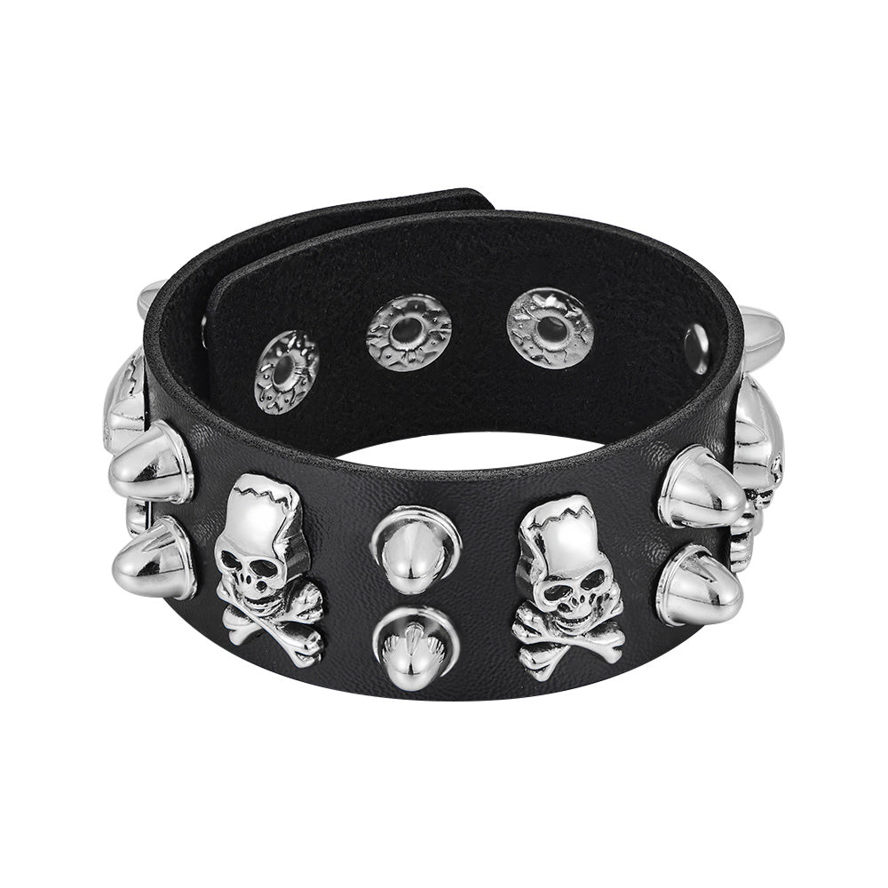 Pulseira Skull de Couro