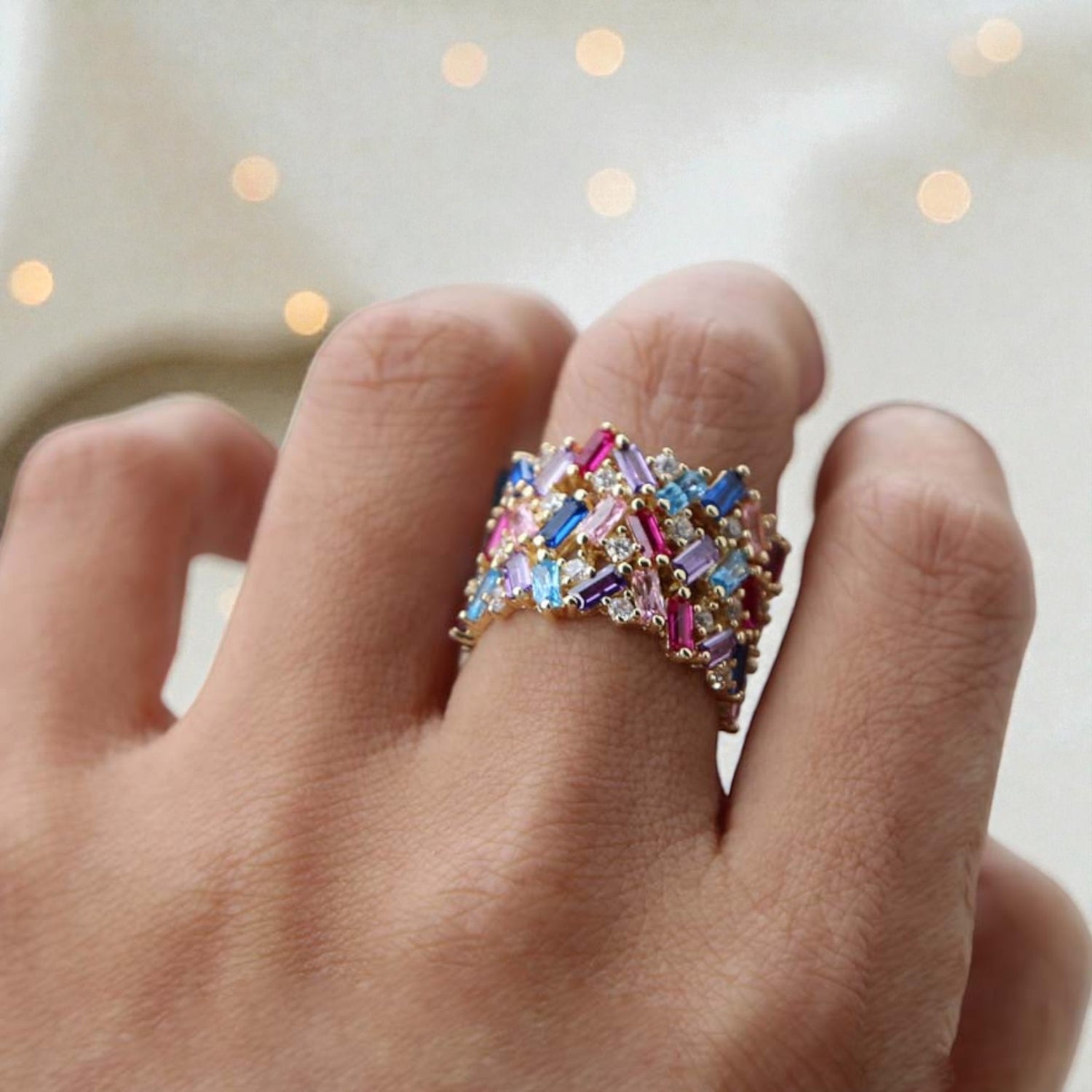 Anel Statement com Zircónias Multicolor