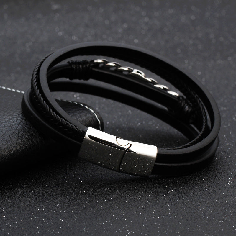 Pulseira de Couro e Aço Titânio