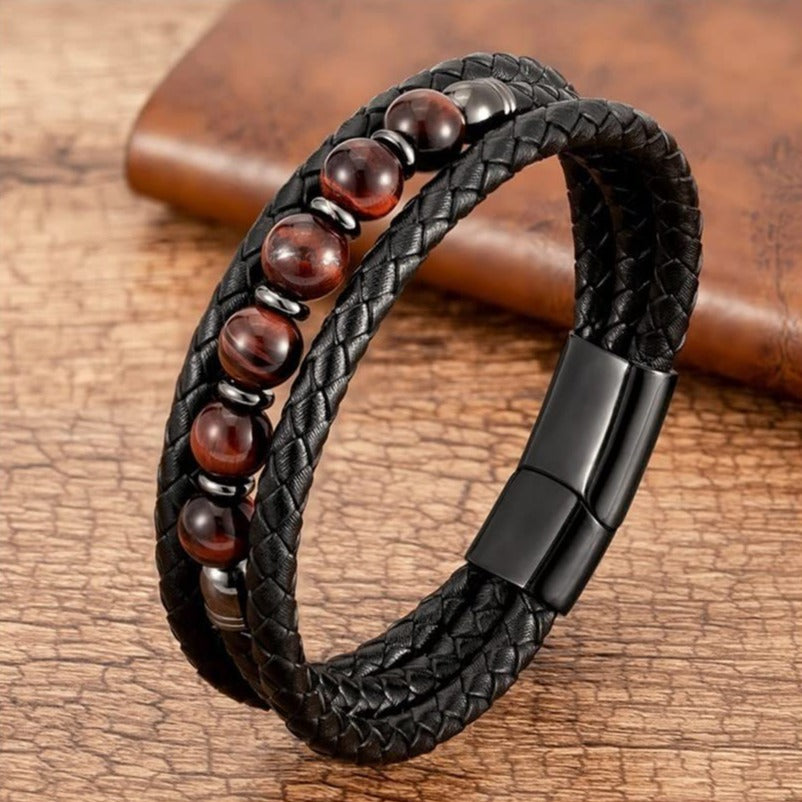 Leather and Natural Stone Bracelet