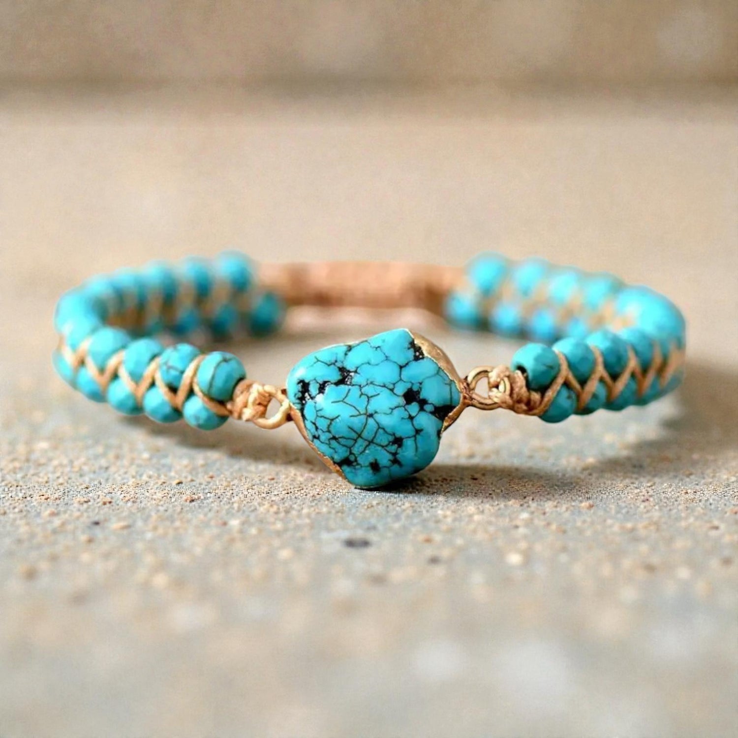 Pulseira em Pedra Natural Azul-Turquesa