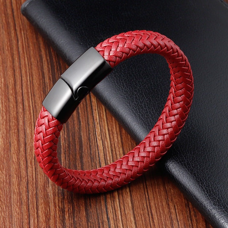 Pulseira de Couro e Aço Inoxidável