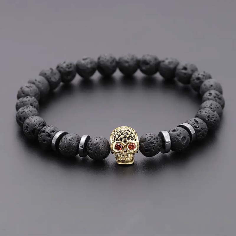 Pulseira Skull em Pedra Natural