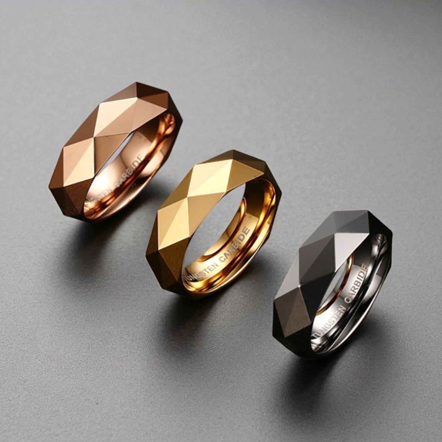 Anel Facetado em Aço de Tungsténio