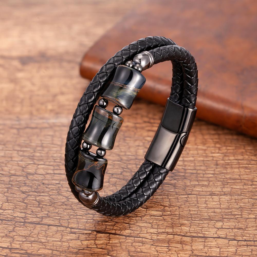 Pulseira de Couro e Pedra Natural