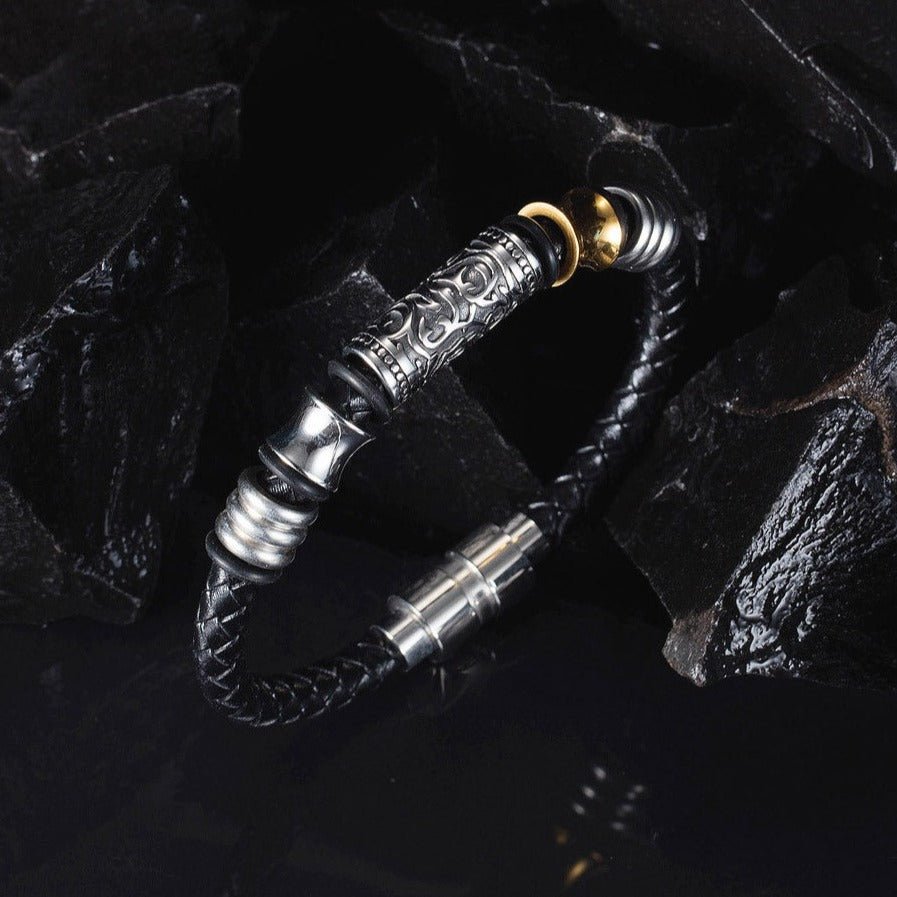 Pulseira de Couro e Aço Inoxidável