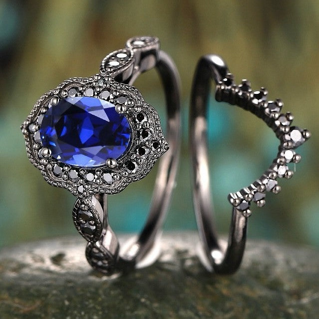 Conjunto de 2 Anéis Retro com Zircónia