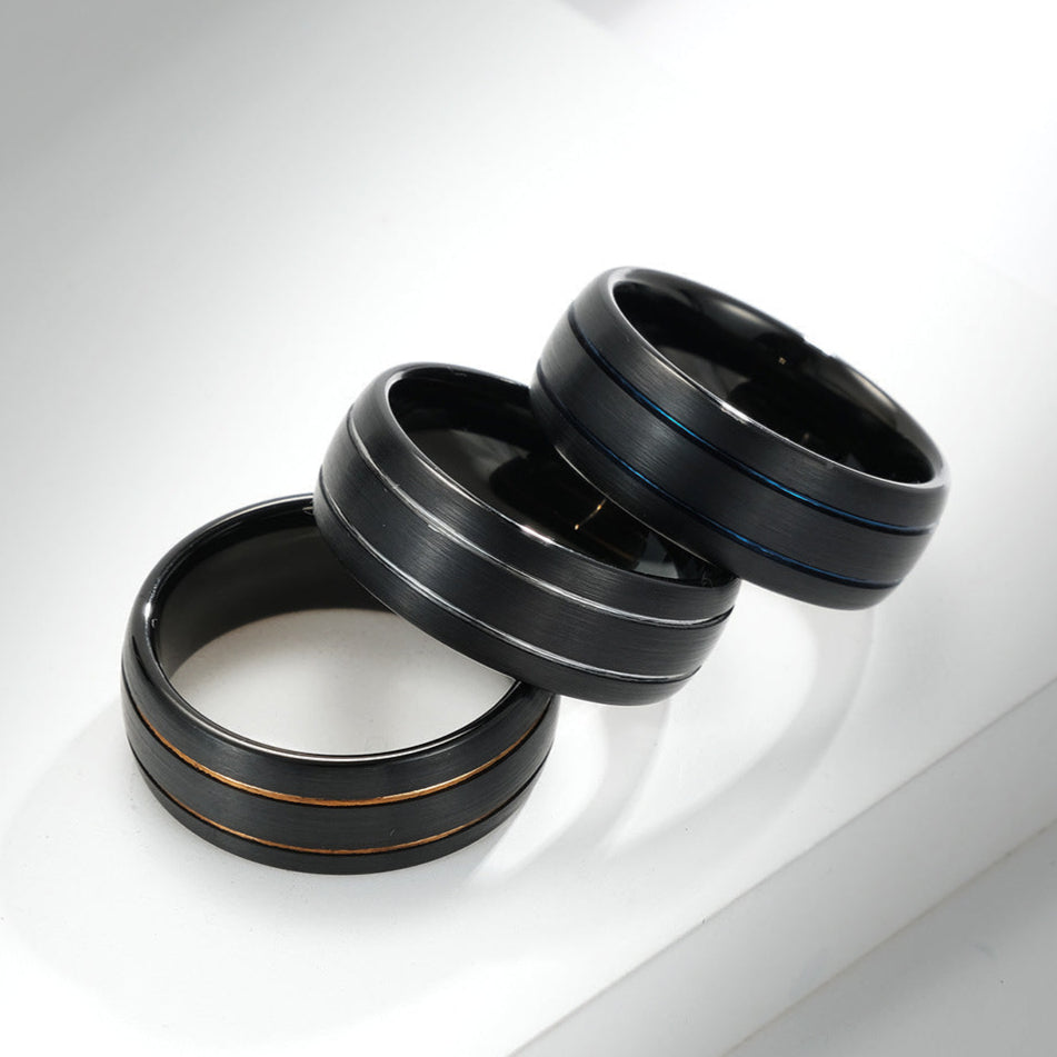 Anel Listrado em Aço de Tungsténio Escovado