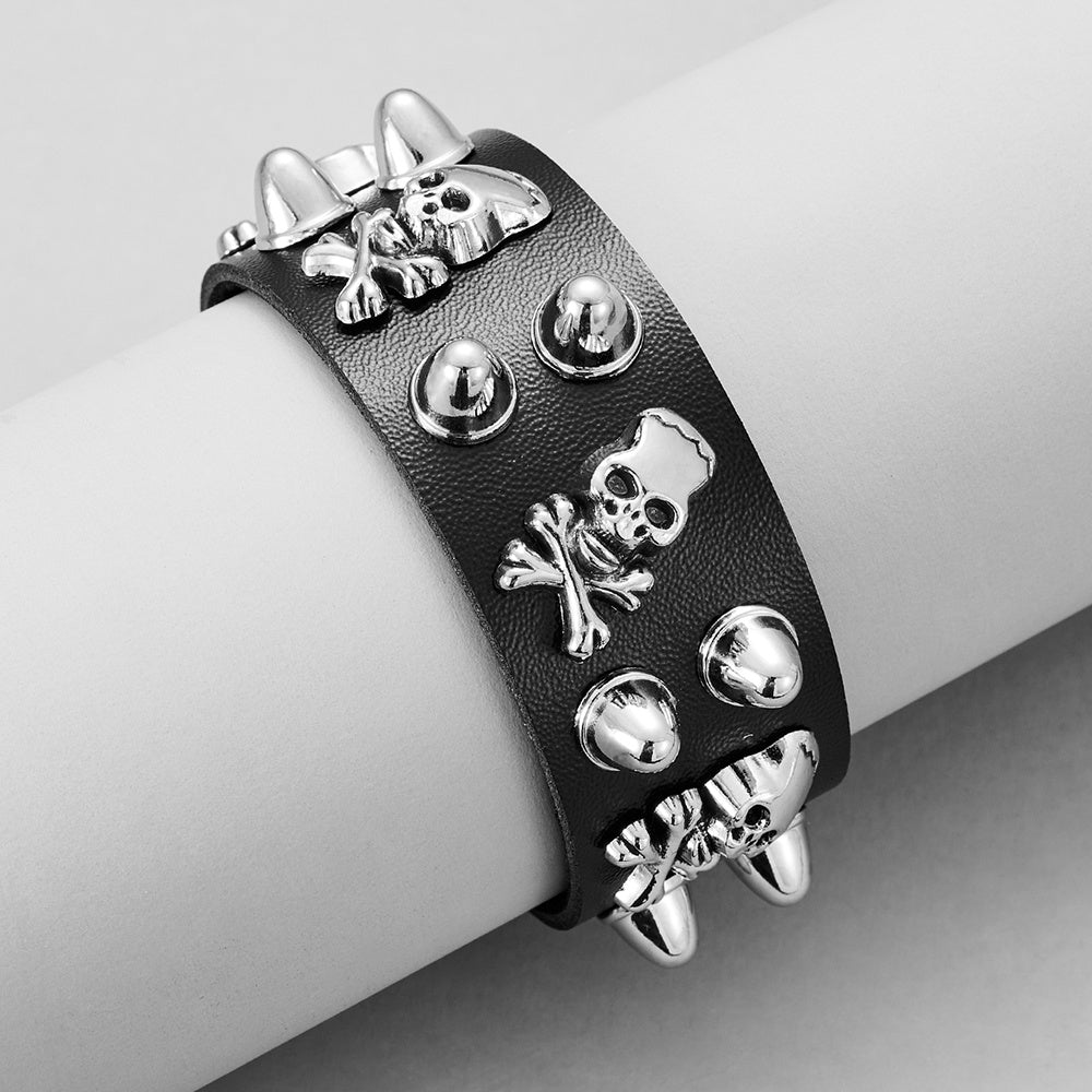 Pulseira Skull de Couro