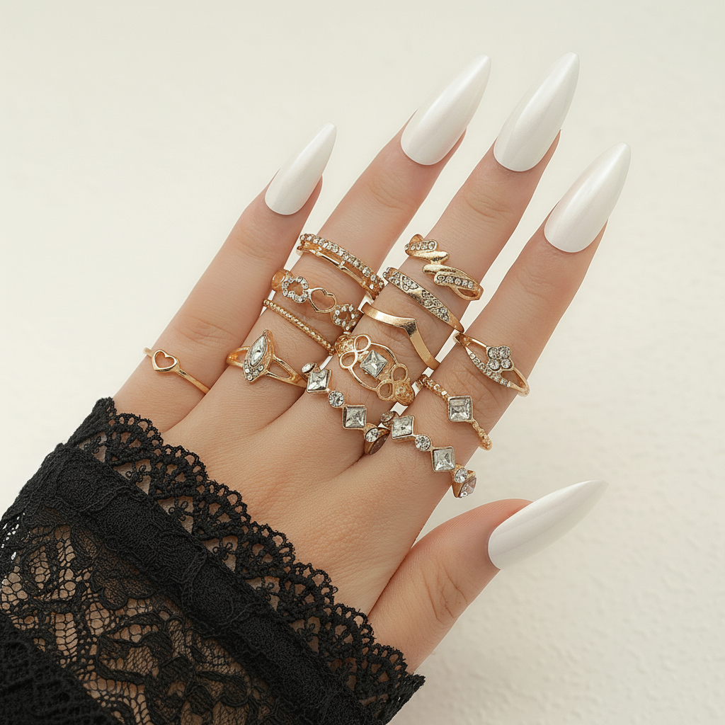 Conjunto Elegante de 13 Anéis Dourados