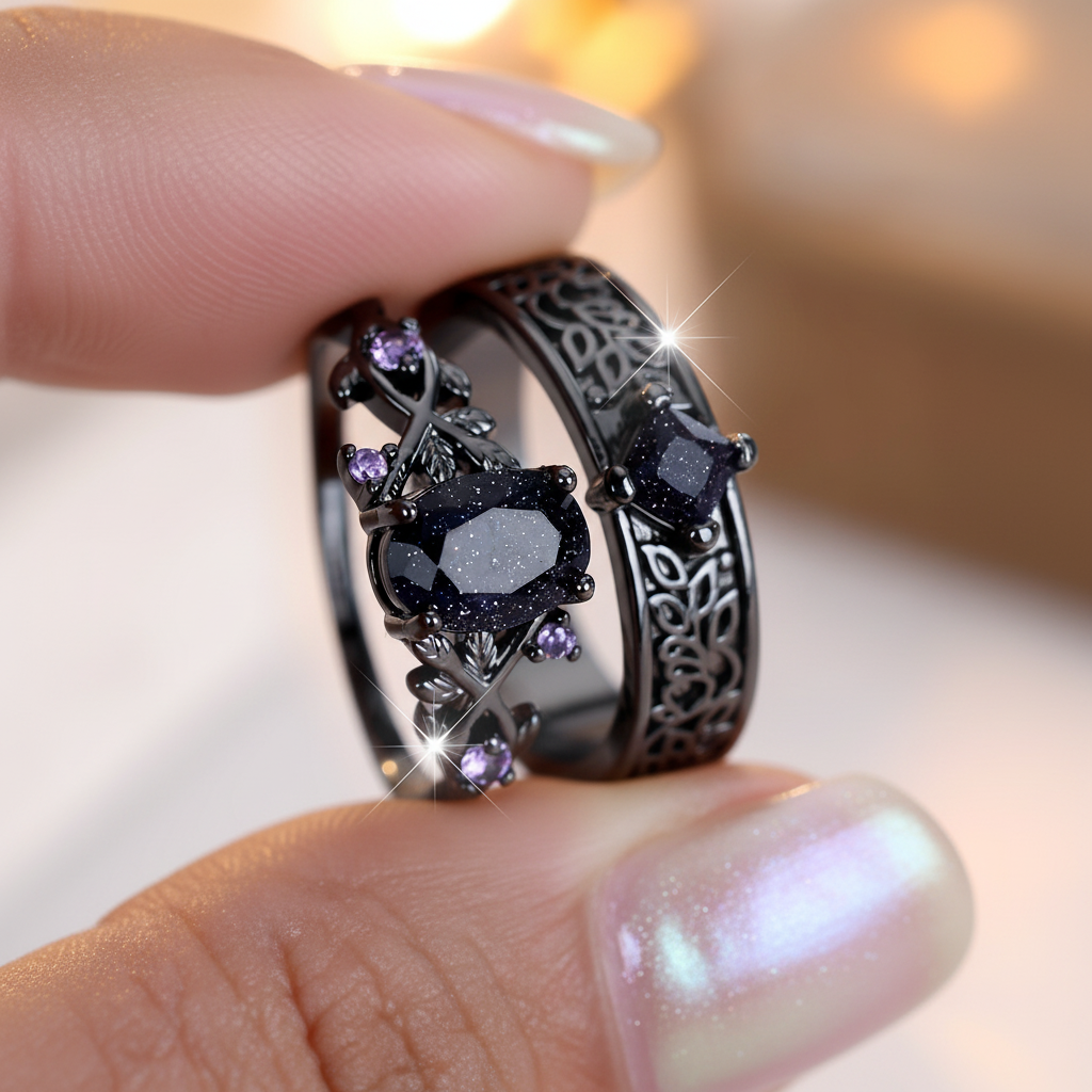 Conjunto Duo de Anéis com Opala e Zircónia