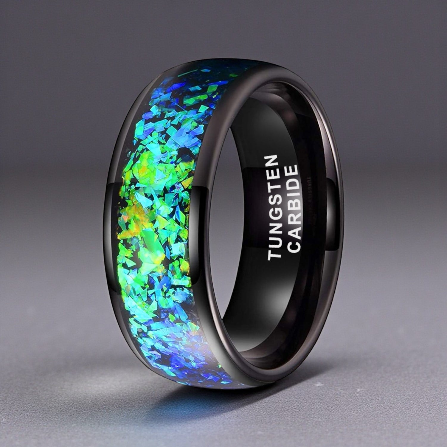 Anel Tungsténio Opala Aurora