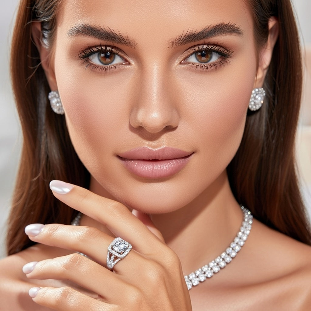 Anel Halo em Prata 925 com Moissanite 5 ct