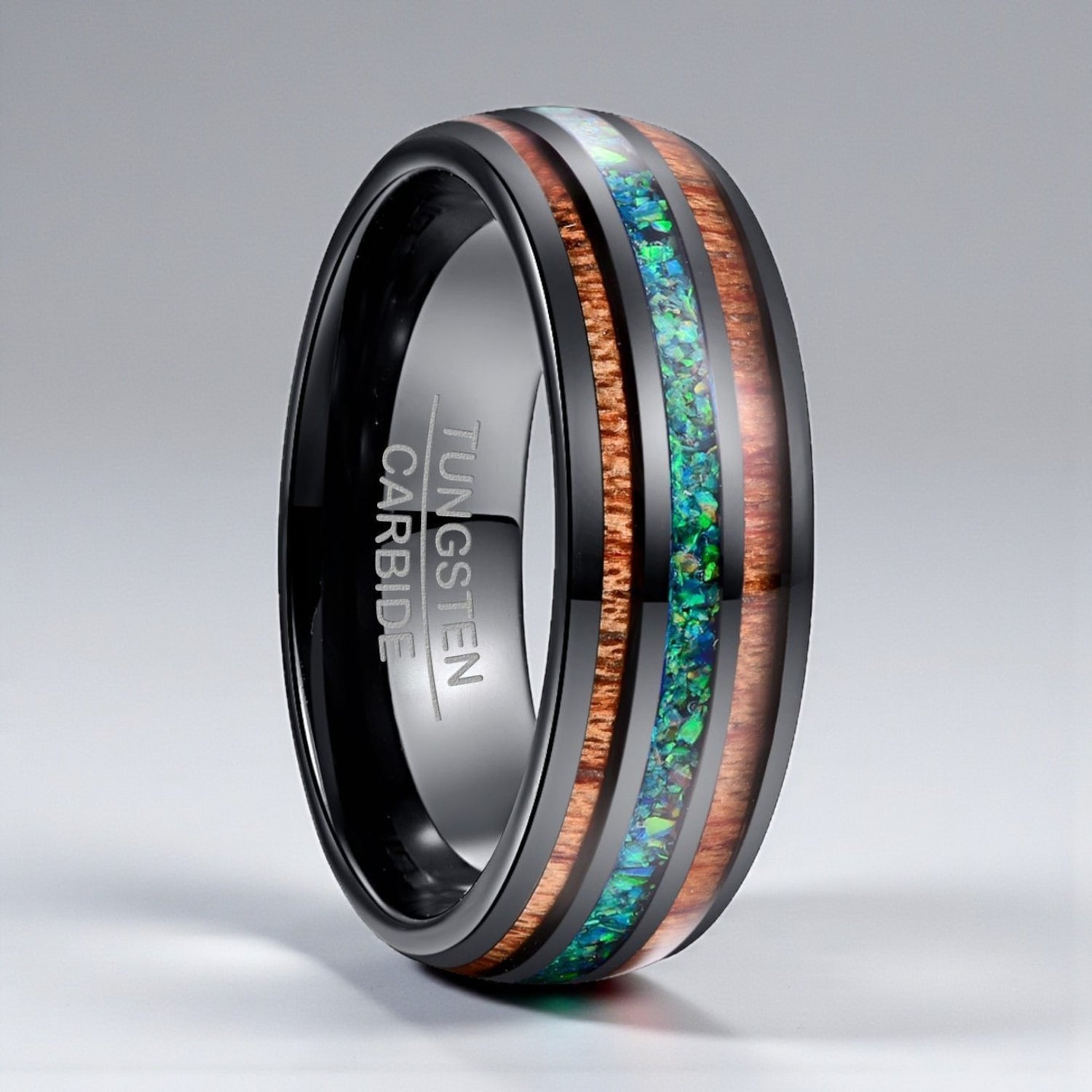 Anel de Tungsténio com Opala Azul