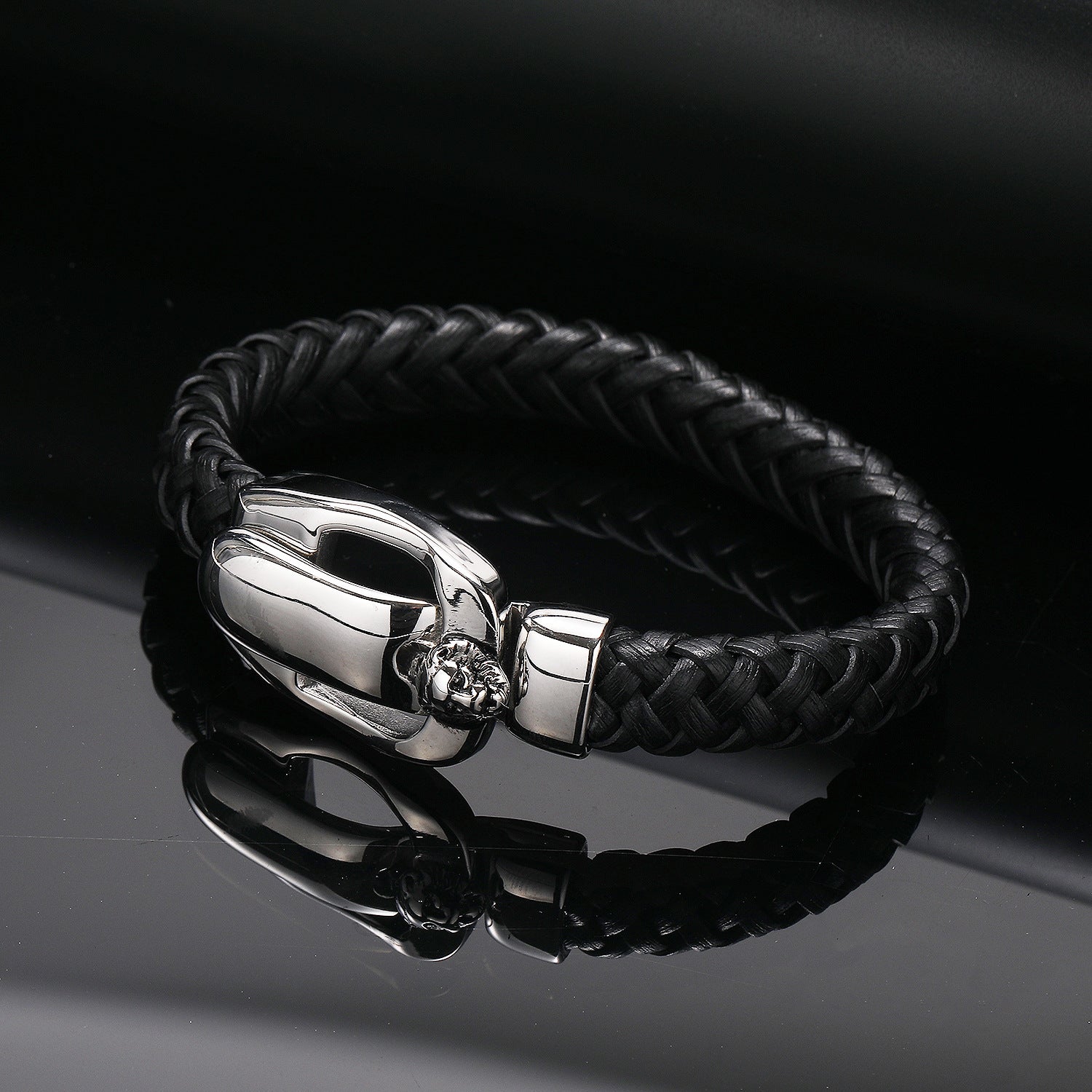 Pulseira Vintage de Couro e Aço Inoxidável