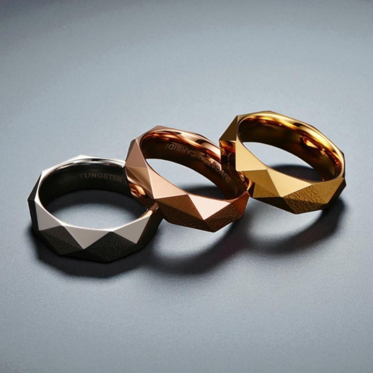 Anel Facetado em Aço de Tungsténio