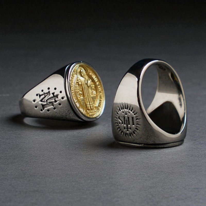 Anel São Bento em Aço Titânio