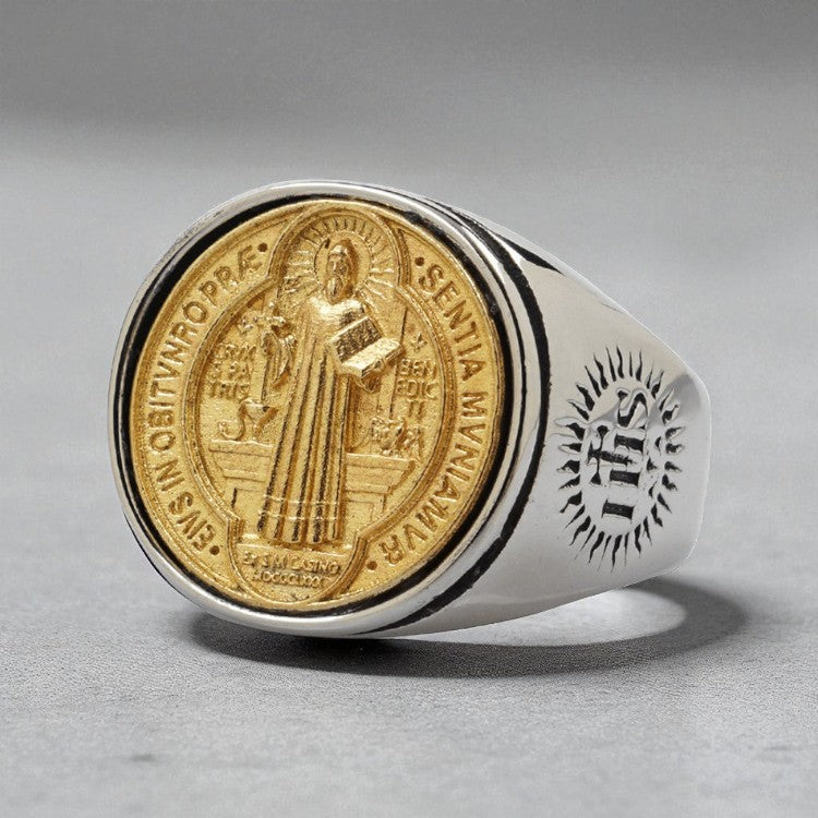 Anel São Bento em Aço Titânio