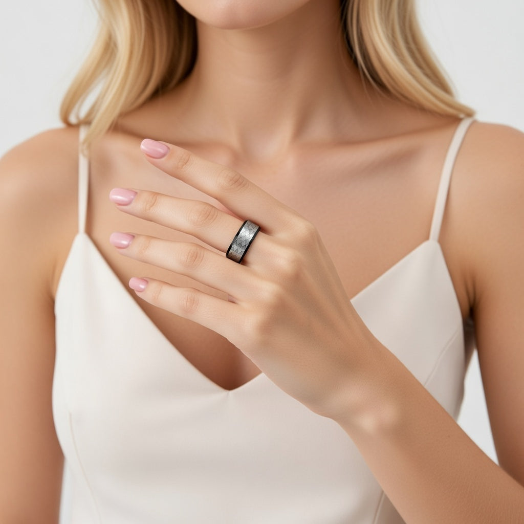 Anel Diamantado em Aço de Tungsténio
