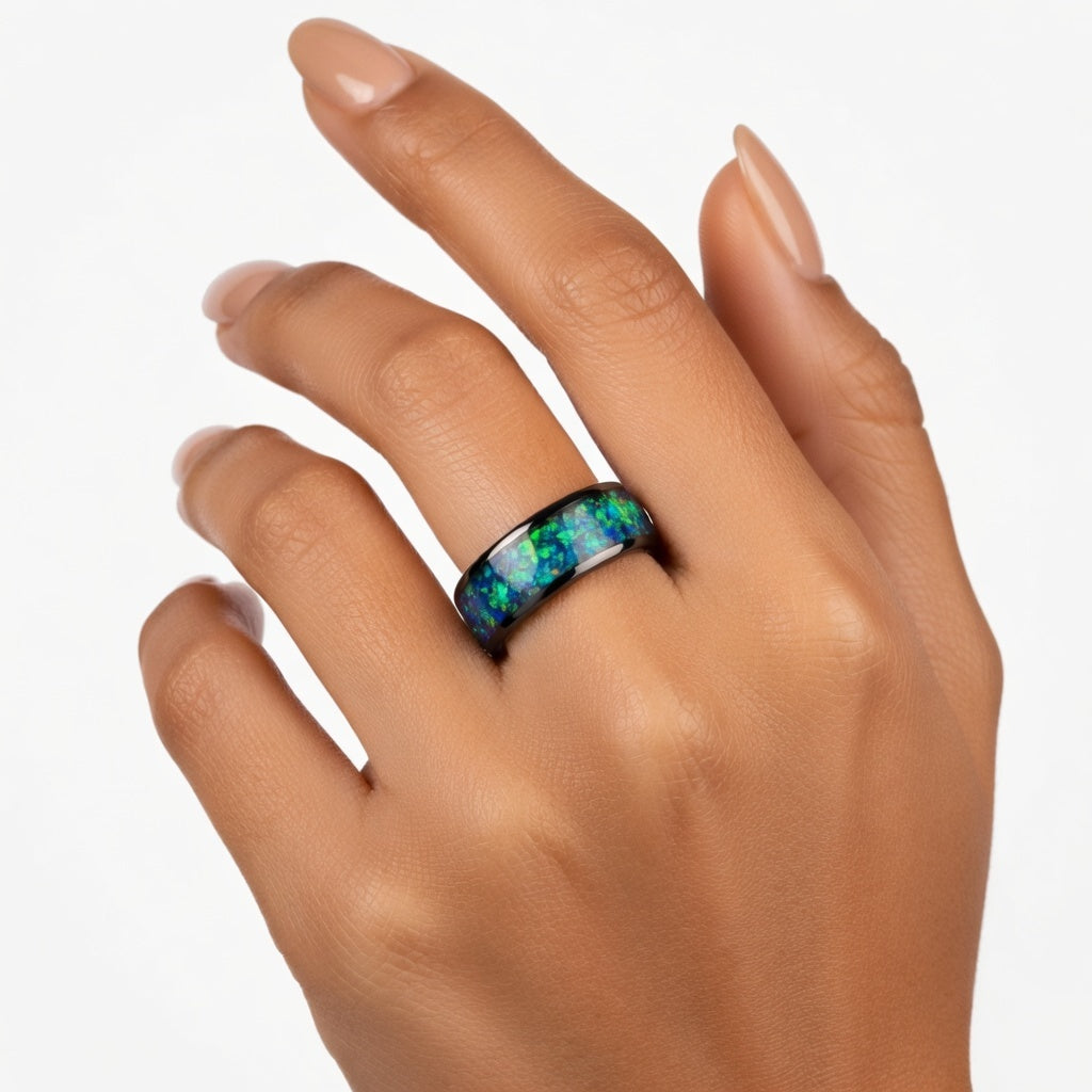 Anel Tungsténio Opala Aurora
