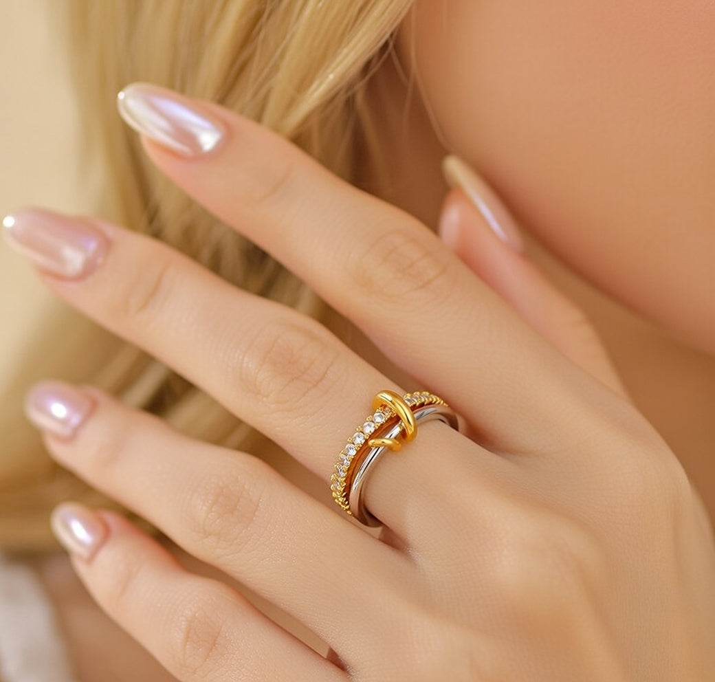 Anel Bicolor Dupla Camada em Prata 925