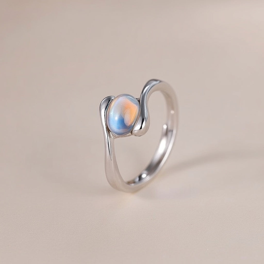 Anel Moonstone de Design Contemporâneo