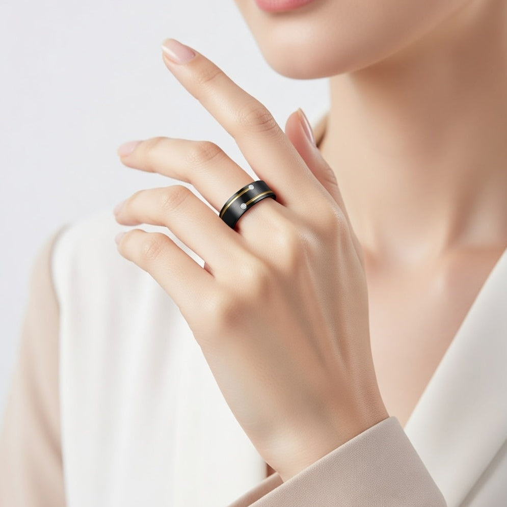 Anel em Aço de Tungsténio e Zircónia