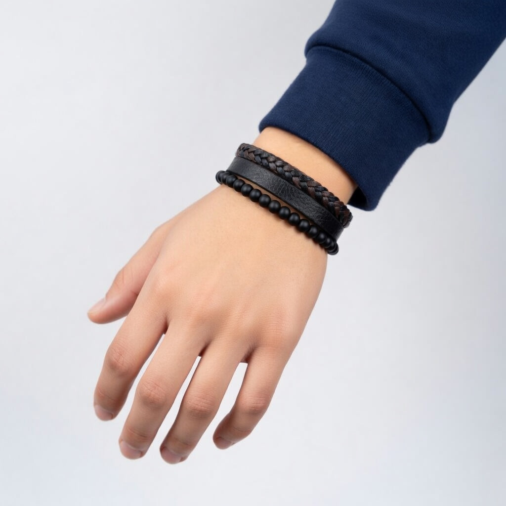 Pulseira de Couro e Pedra Natural