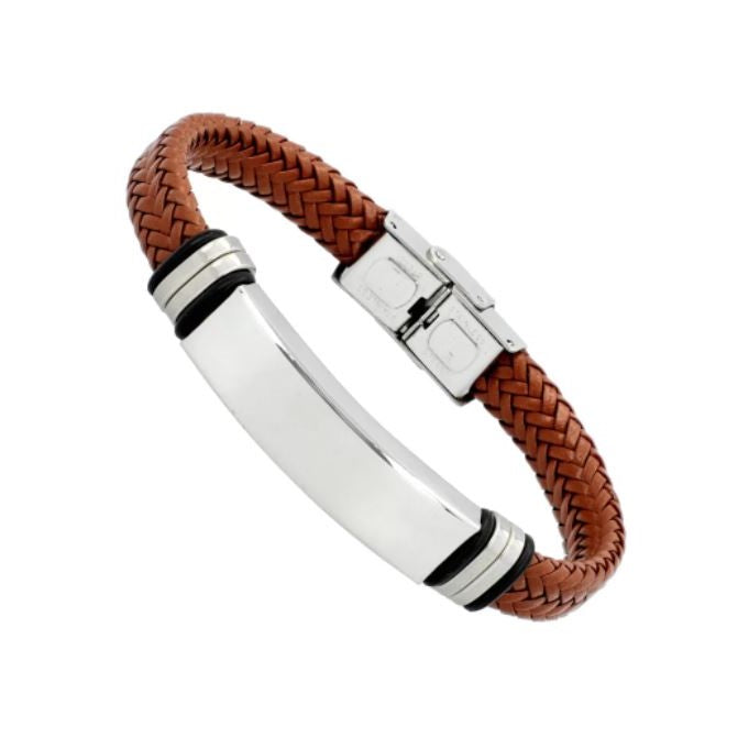 Pulseira de Couro e Aço Inoxidável