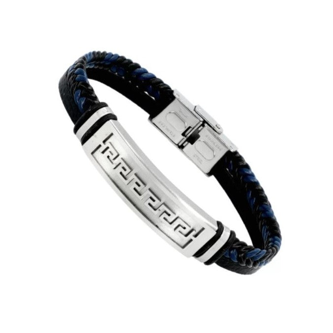 Pulseira de Couro e Aço Inoxidável