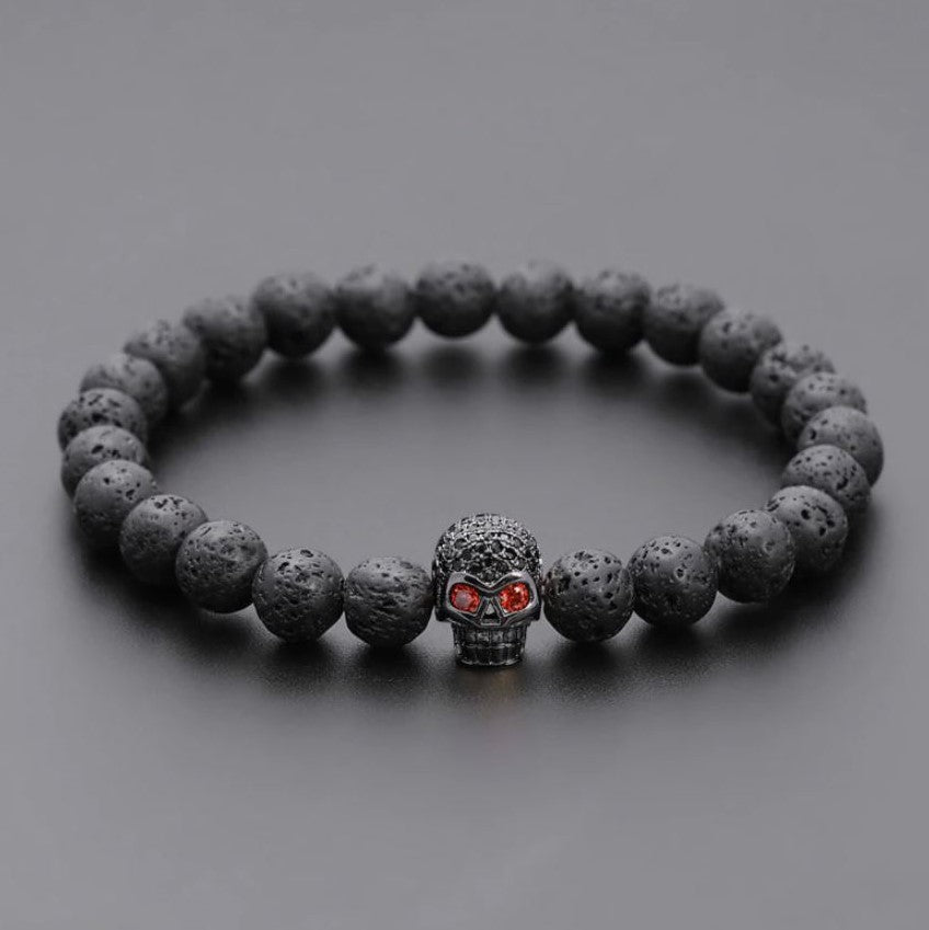 Pulseira Skull em Pedra Natural