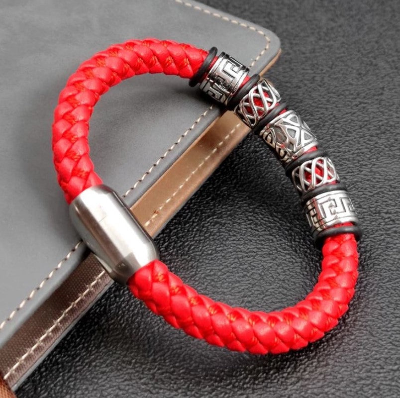 Pulseira de Couro e Aço Inoxidável 316L (7497252602030)