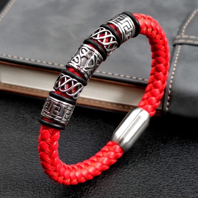 Pulseira de Couro e Aço Inoxidável 316L (7497252602030)