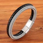 Pulseira de Couro e Aço Inoxidável (7421560422574)